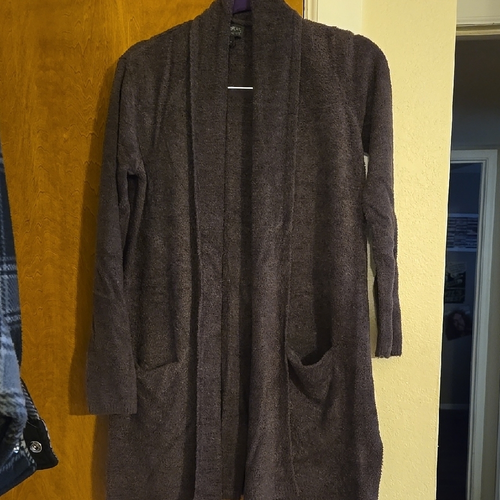 Barefoot Dreams Purple and Gray Open-Front Cardigan